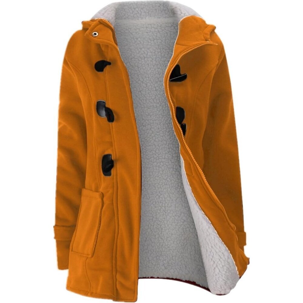 Women's Orange Unique Winter Warm Fleece Fur Vest Jacket Coat Horn Button Hood